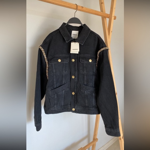 Sandro chrystal emblishes denim jacket - Picture 6 of 11